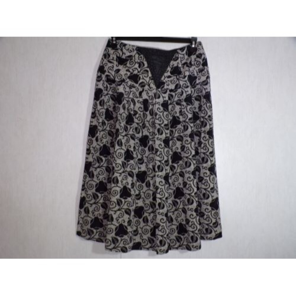 Vintage Bellino Paris Mode Womens Skirt Size 14 Black Off White Floral Pure Silk